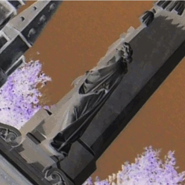 A statue, inverted colors